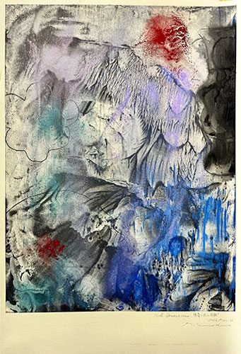 skull， flower & vase  ／  頭骨と花と花瓶  2023.03.30 763×514 mm natural graphite,pigment, graphite crayon, acrylic medium  on Watsonpaper 