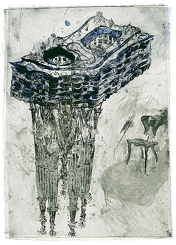 ガウディのテーブル、そして椅子／The table & the chair, A tribute to Antoni Gaudi. | 2020年 銅版画　ドライポイント／アクワチント／＋コラグラフ／2版3色雁皮刷り | 87 x 62 cm 